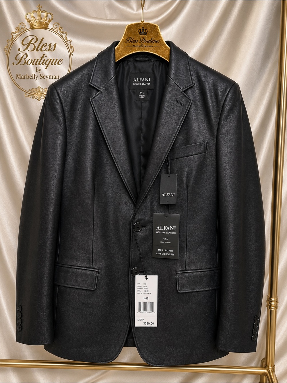 NWT Alfani Men’s 100% Genuine Leather Black Blazer Jacket 44S MSRP $350